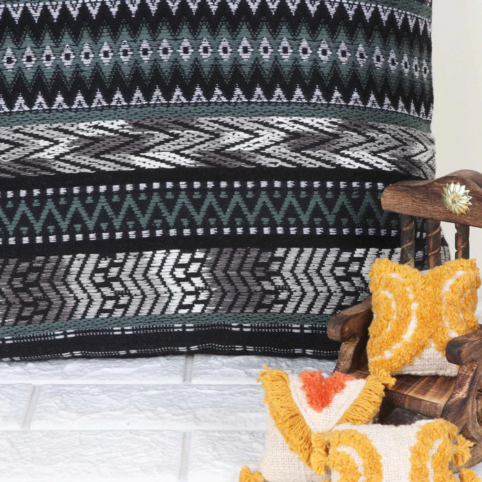 Hand Loom Woven - Texture Boho Stripe Pillow Cover - Black, Gray and Olive, India