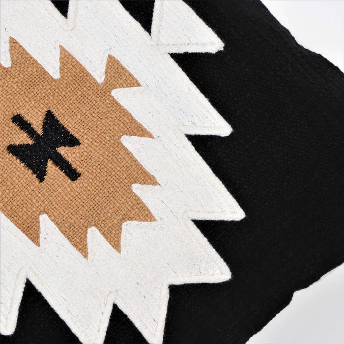 Hand Tufted Texture Boho Patch Work - Black, Ivory and Mustard - Pillow Cover