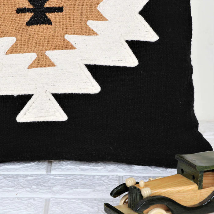 Hand Tufted Texture Boho Patch Work - Black, Ivory and Mustard - Pillow Cover