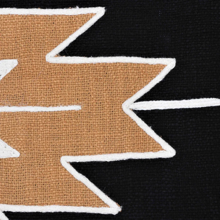Hand Tufted Texture Boho Patch Work - Black, Ivory  and Mustard - Pillow Cover