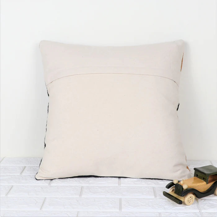 Hand Tufted Texture Boho Patch Work - Black, Ivory  and Mustard - Pillow Cover