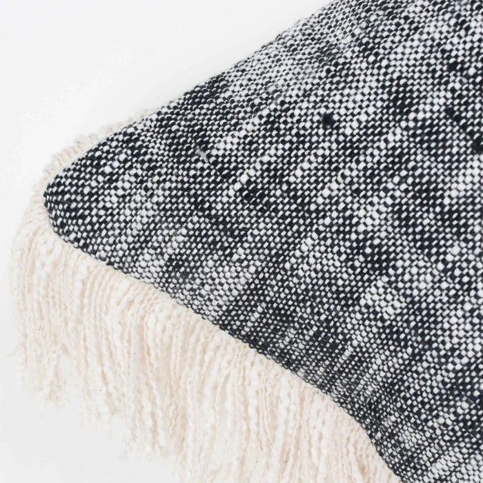 Hand Tufted Texture Boho - Black Fringe - Pillow Cover, India