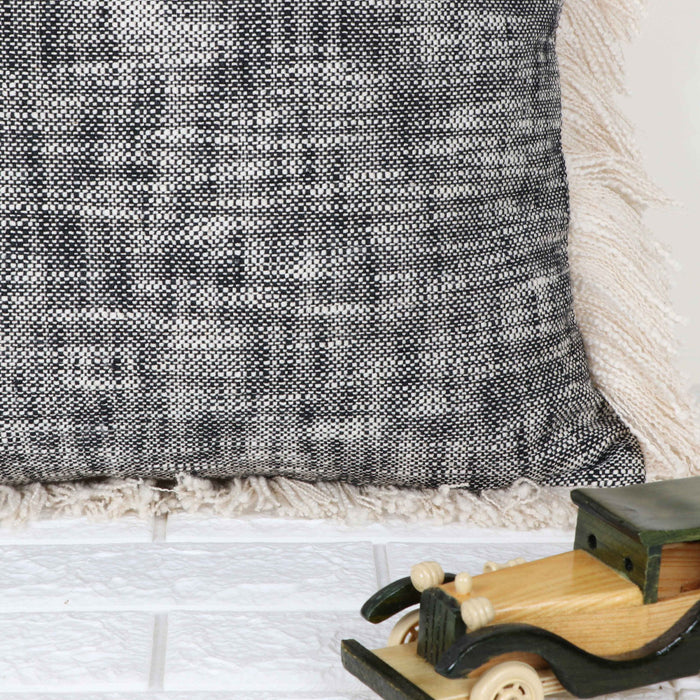 Hand Tufted Texture Boho - Black Fringe - Pillow Cover, India