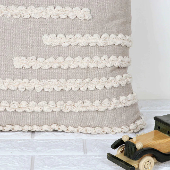 Hand Tufted Texture Boho - Beige and Ivory - Pillow Cover, India