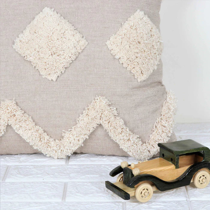 Hand Tufted Texture Boho - Beige and Ivory - Pillow Cover, India
