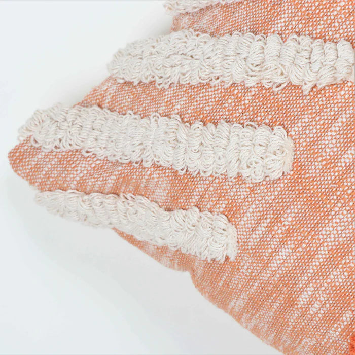 Hand Tufted Texture Boho - Peach, Orange and Ivory Fringe - Pillow Cover, India