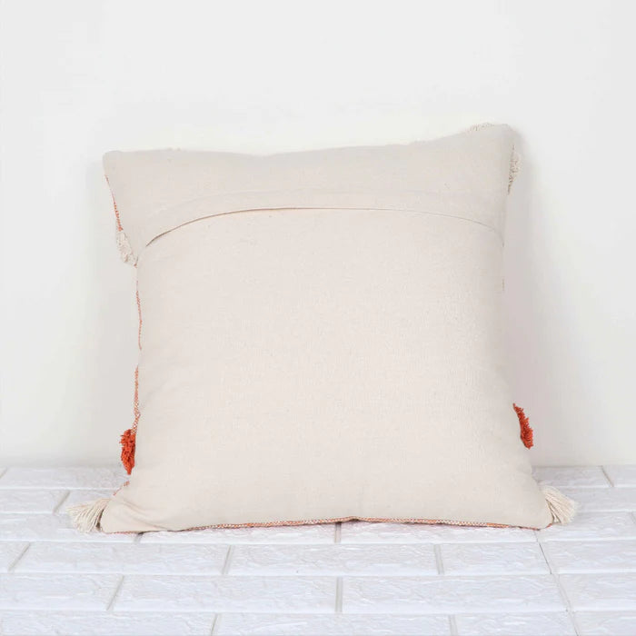 Hand Tufted Texture Boho - Peach, Orange and Ivory Fringe - Pillow Cover, India