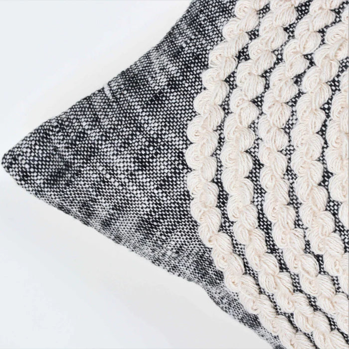 Hand Tufted Texture Boho - Black And Ivory - Pillow Cover, India