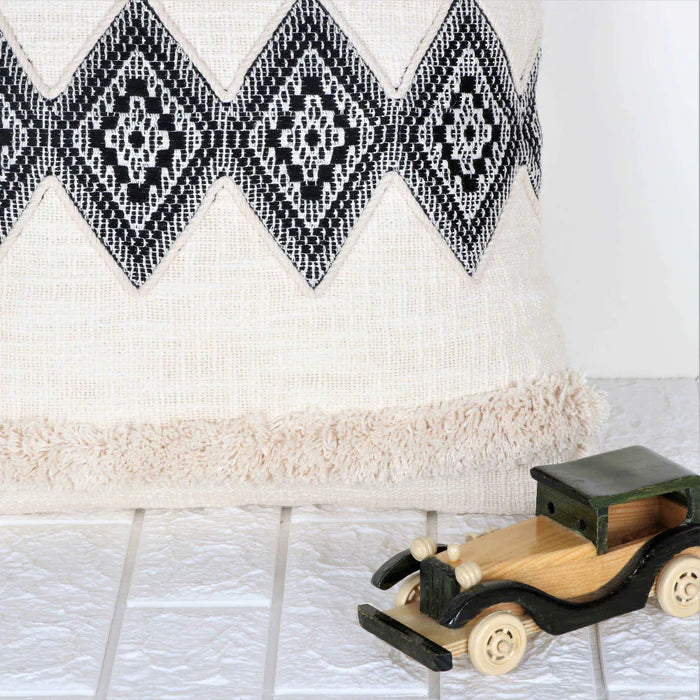 Hand Tufted Boho - Ivory and Black - Pillow Cover, India