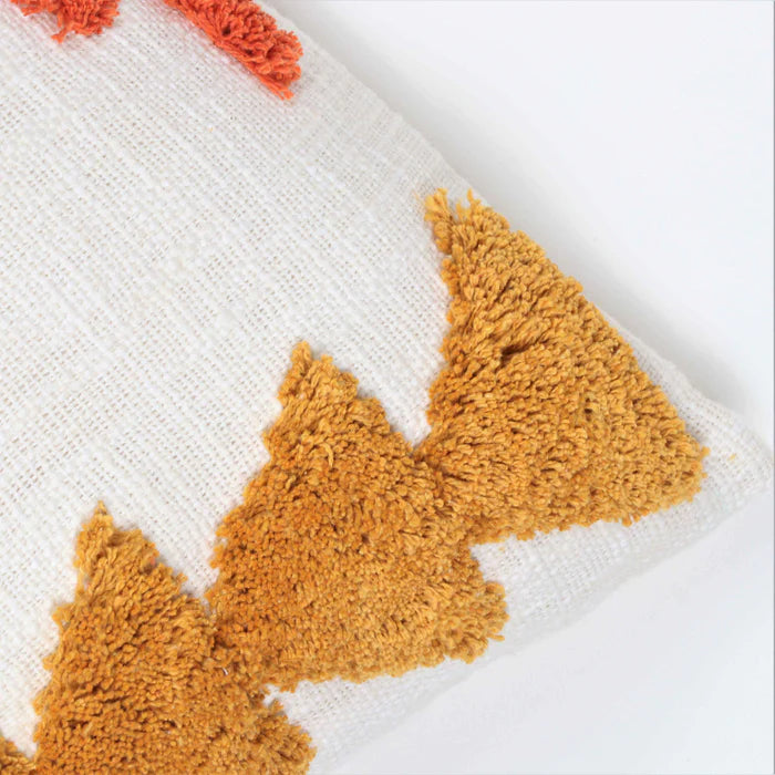 Hand Tufted Boho - Ivory And Orange - Pillow Cover, India